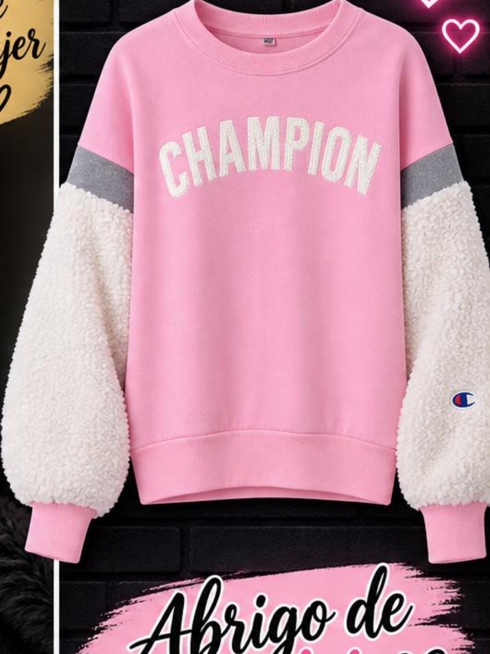 Champion Pink Pullover with Cream Sherpa Sleeves
